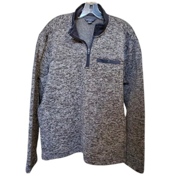 Eddie Bauer Gray 1/4 Zip Pullover Mock Neck Sweater Fleece Lined Size L Layer - Picture 4 of 12